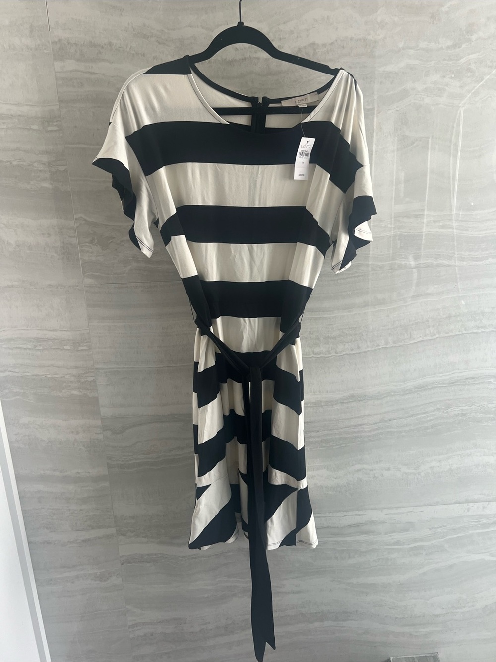 Loft Striped Black and White Tie-Waist Women's Dress